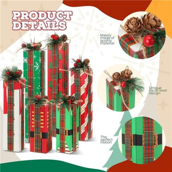 6 Pcs Christmas Table Centerpieces Decoration Farmhouse Wood Presents Decor - Picture 3 of 7